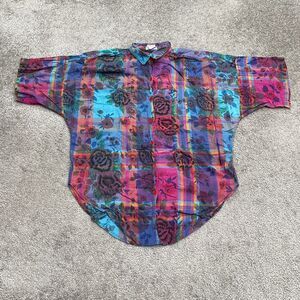 Two Of US Vintage Y2K 90's Plaid Floral Blouse Womens Small Multicolor Casual